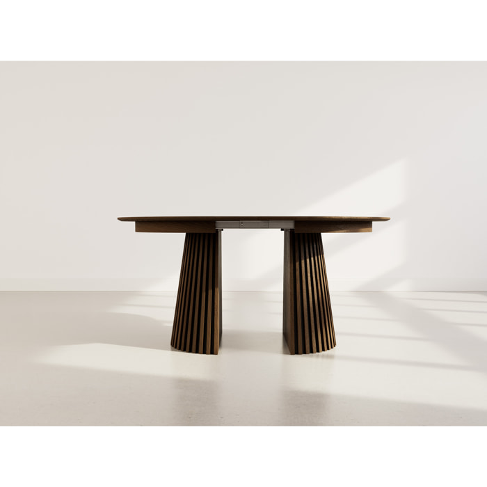 Freya - table à manger ronde extensible - effet bois foncé - 4 à 8 personnes - Marron
