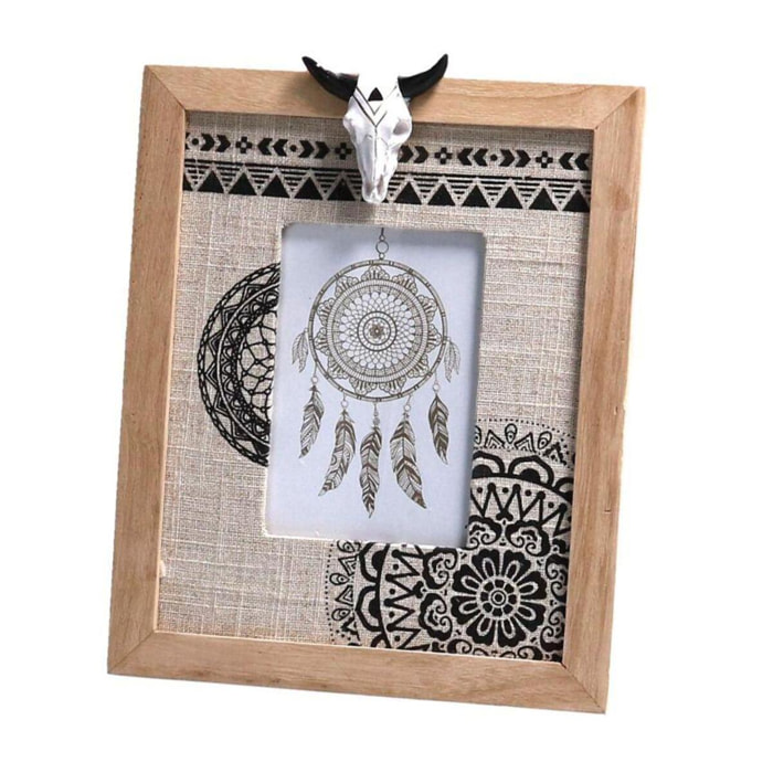 Portafoto da tavolo in legno e tessuto indios rettangolare cm19,5x2h24