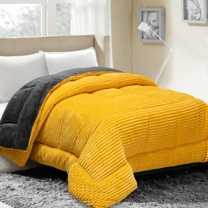 Plaid chaud Coton Club | Microfibre hypoallergénique | Velours côtelé | Réversible & lavable | Jaune