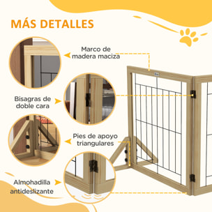 Barrera para Perros de Madera Valla para Mascotas Plegable de 3 Paneles con Plegado Bidireccional y Patas de Apoyo Triangulares para Puerta Pasillo Escalera 210x44x70 cm Madera Natural