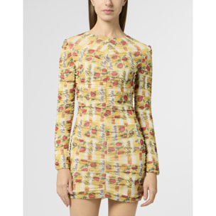 PHILIPP PLEIN Wrinkled Tulle Mini Dress Gelato
