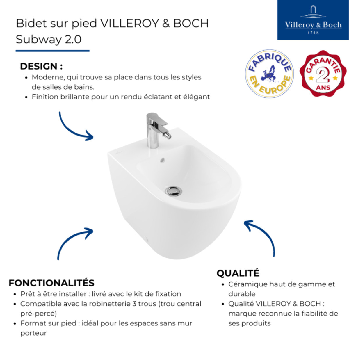 Bidet sur pied VILLEROY & BOCH Subway 2.0