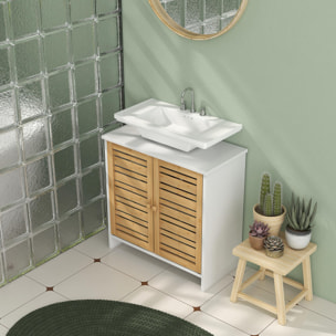 Mueble Bajo Lavabo Mueble para Debajo del Lavabo Moderno con Puertas Magnéticas de Bambú y Estante Ajustable 60x30x60 cm Blanco y Natural