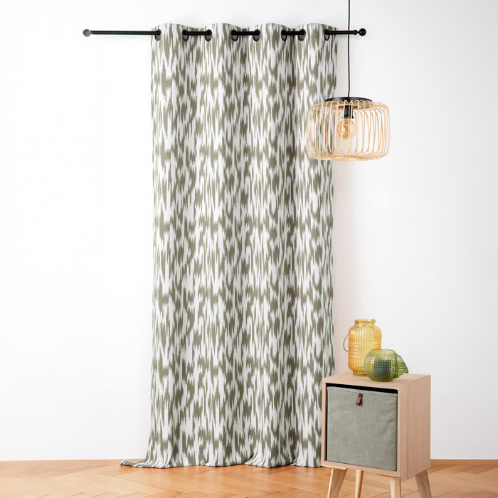 Rideau jacquard motif ikat en fils upcyclés - Kaki