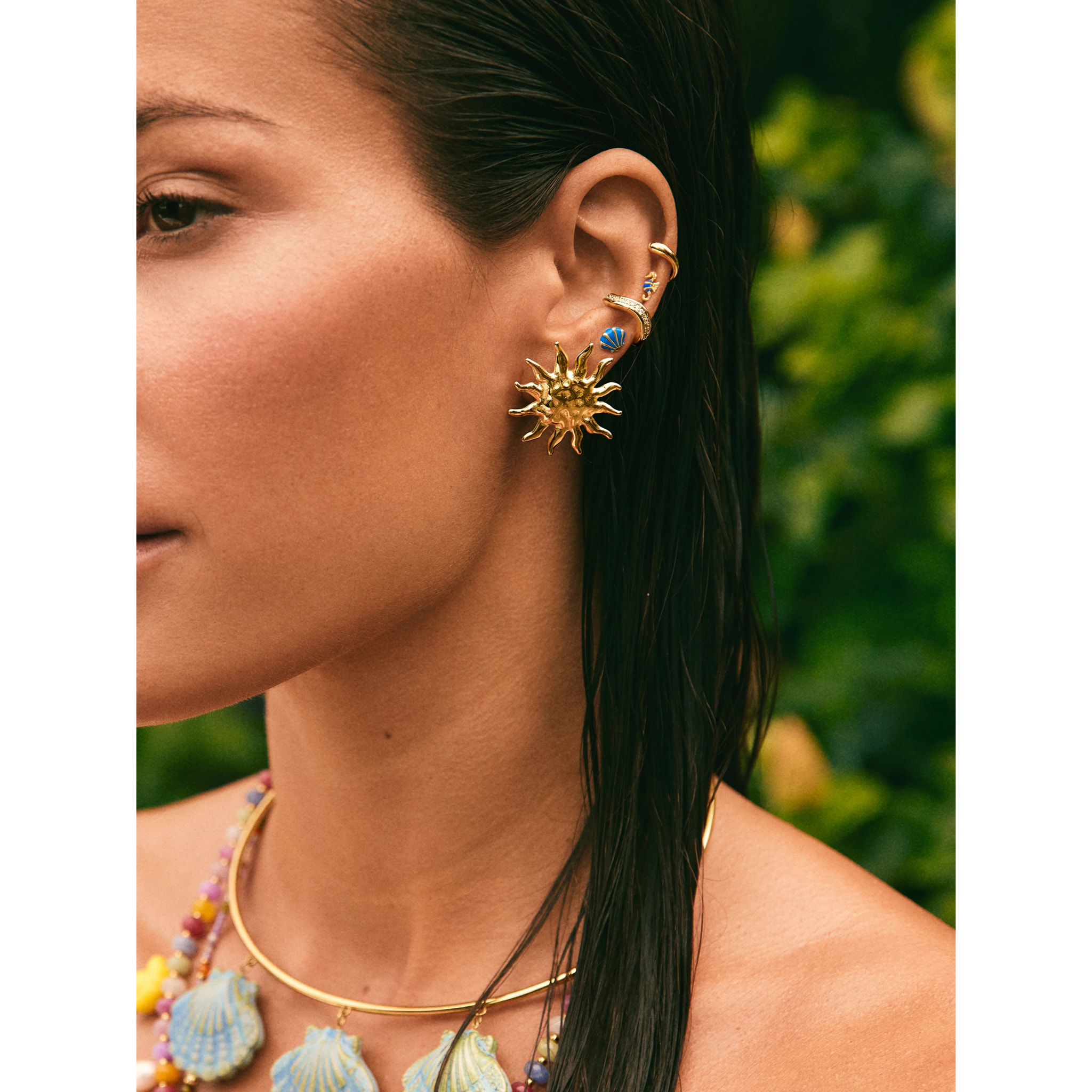 Pendiente Suelto Ear Cuff Gota Plata Baño Oro