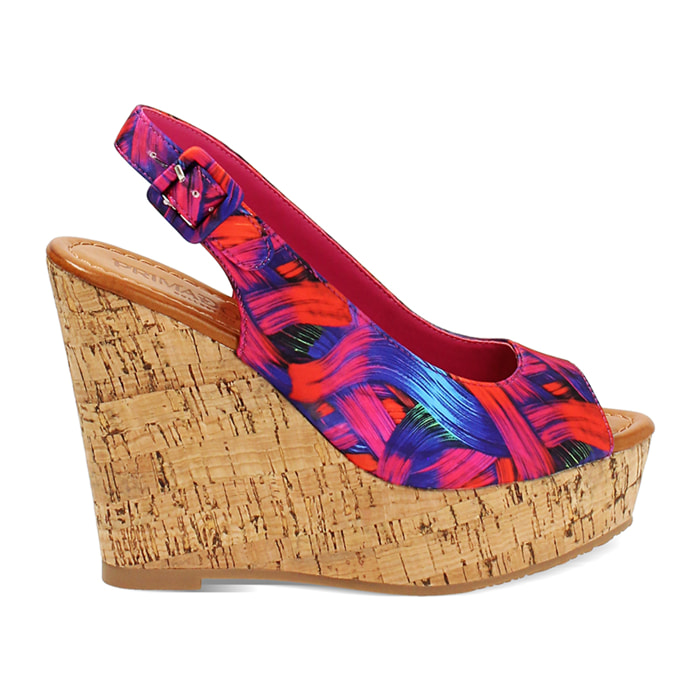 Zeppe donna multicolor blu arancio in raso