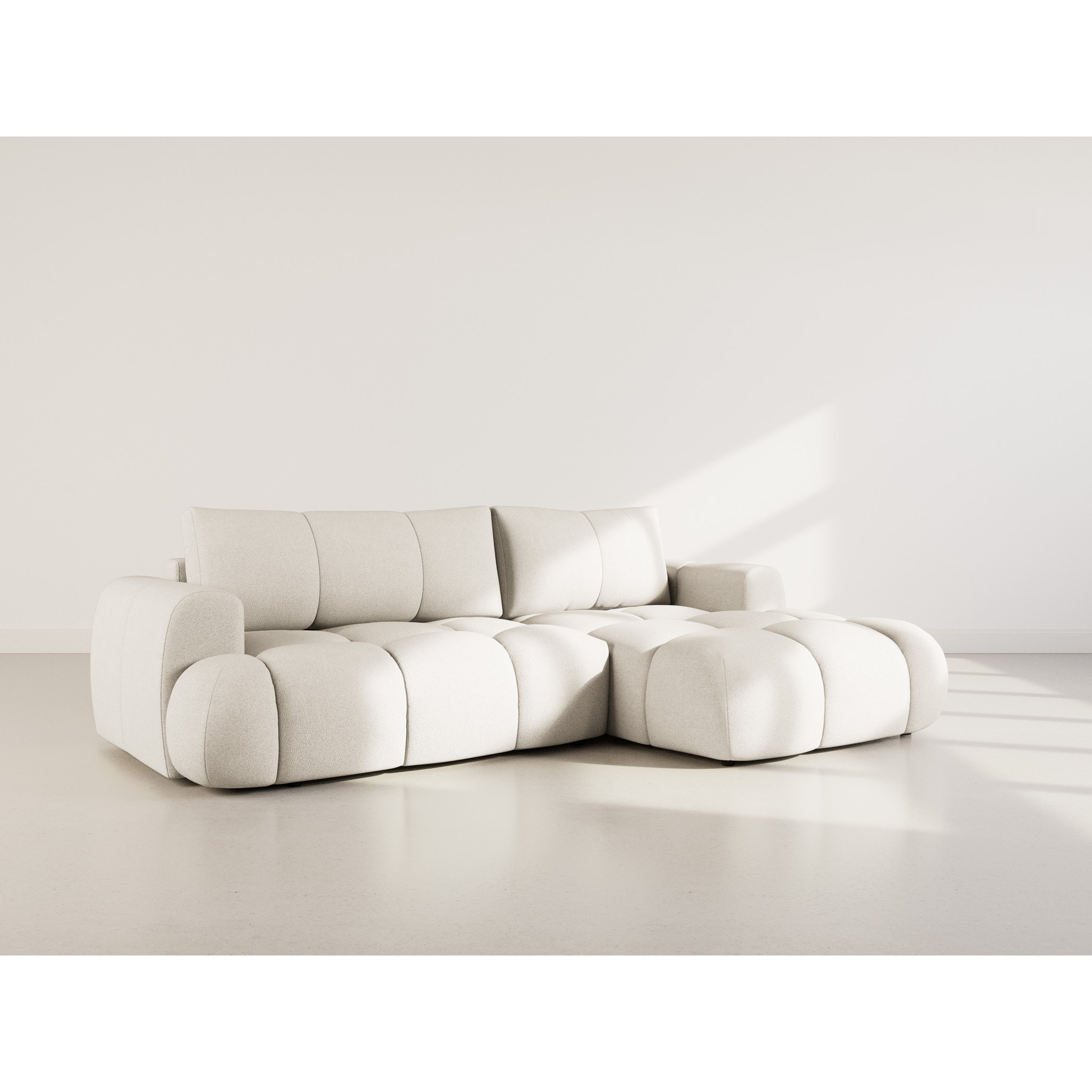 Yulin - Canapé d'angle droit 4 places convertible avec coffre en tissu bouclette - Beige