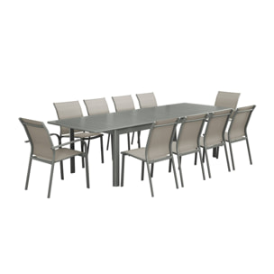 Table de jardin extensible aluminium + 10 assises SEATTLE + BUFFALO