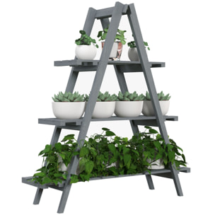 Estantería para Plantas Plegable de Madera Soporte para Macetas de 3 Niveles con Marco en A para Exteriores Interiores Salón Jardín Balcón 100x36x112 cm Gris