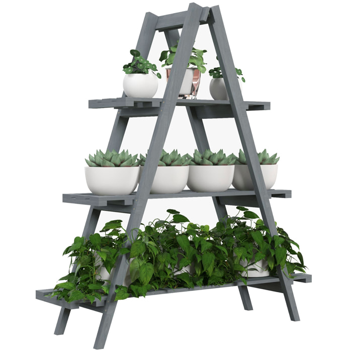 Estantería para Plantas Plegable de Madera Soporte para Macetas de 3 Niveles con Marco en A para Exteriores Interiores Salón Jardín Balcón 100x36x112 cm Gris