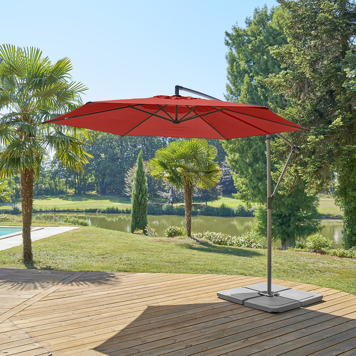 Parasol déporté rond "Manoa" Ambre 3m en aluminium acier et polyester
