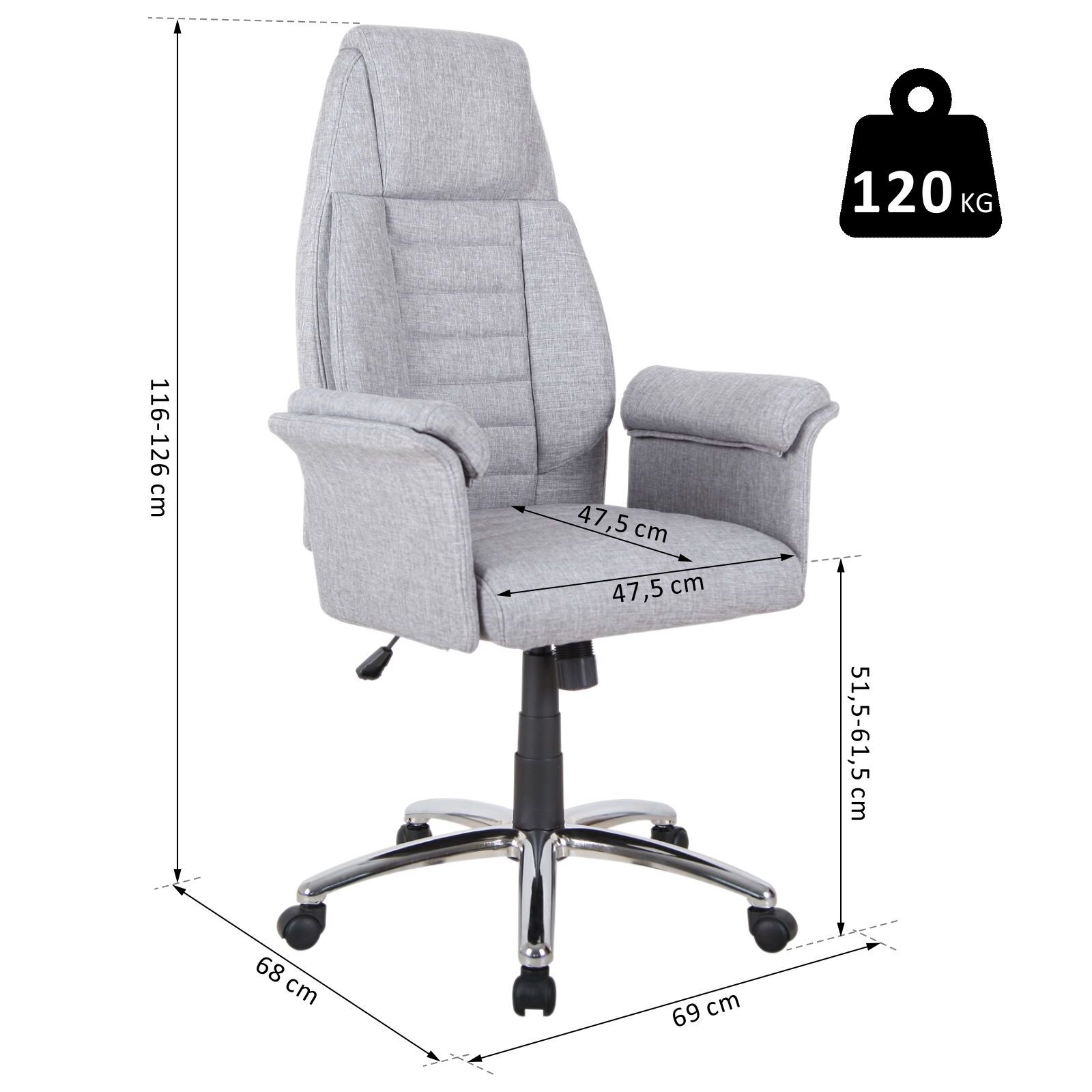 Fauteuil de bureau ergonomique hauteur réglable roulettes pivotantes 69 x 68 x 126 cm gris