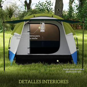 Tienda de Campaña Familiar para 3 Personas Tienda Camping Plegable Ligera con 2 Habitaciones Bolsa de Transporte Impermeable 2000 mm para Playa Senderismo 420x200x150 cm Azul Oscuro y Verde