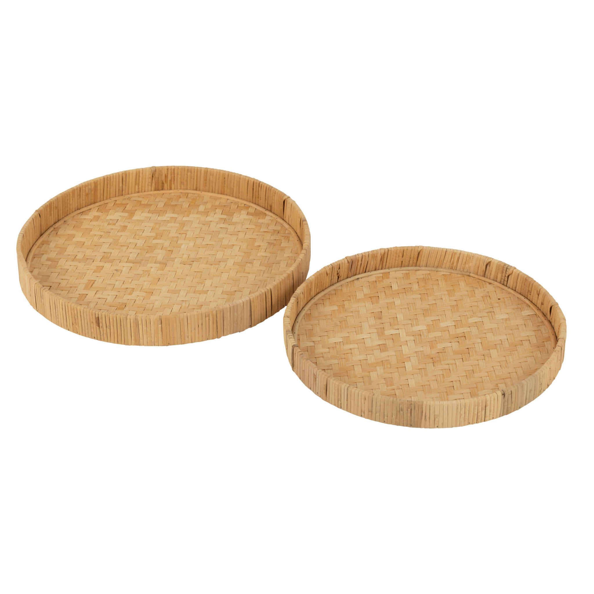 J-Line plateau Rond - bambou/rotin - naturel - set de 2