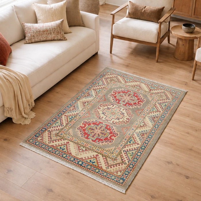 Tapis salon géométrique, noué main en laine, IRAN
