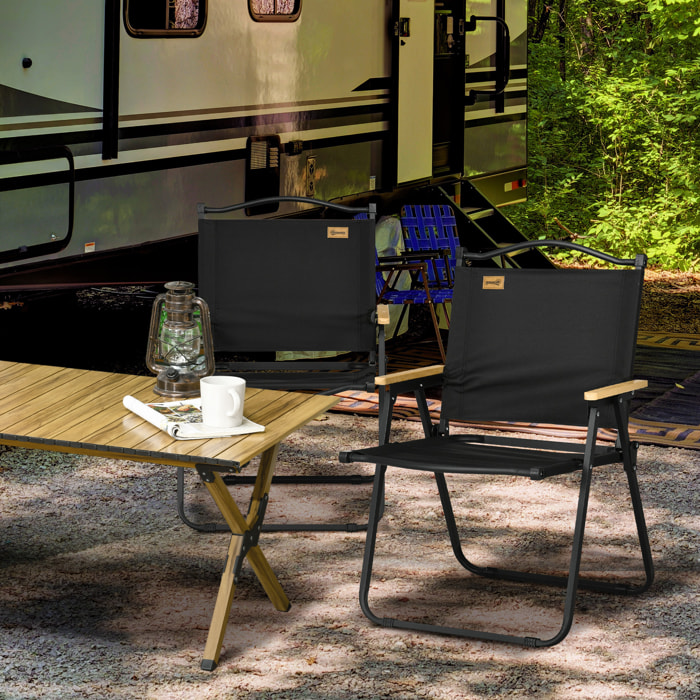 Pack de 2 Sillas Plegable de Camping Sillas de Camping Portátil con Reposabrazos y Estructura de Acero Silla para Pesca Jardín Terraza Negro