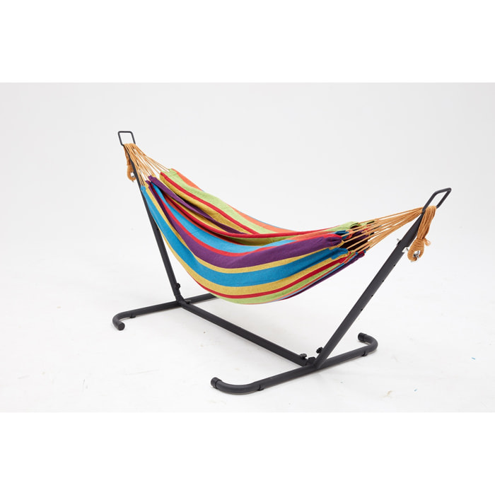 Hamac sur pied 2,6 m avec toile en polyester multicolore SAGUEDO