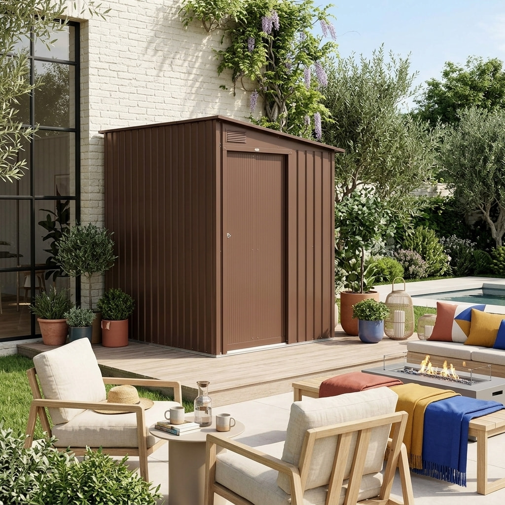 Abri de jardin adossable acier galvanisé 2,91m² avec porte coulissante et kit d'ancrage BRAY