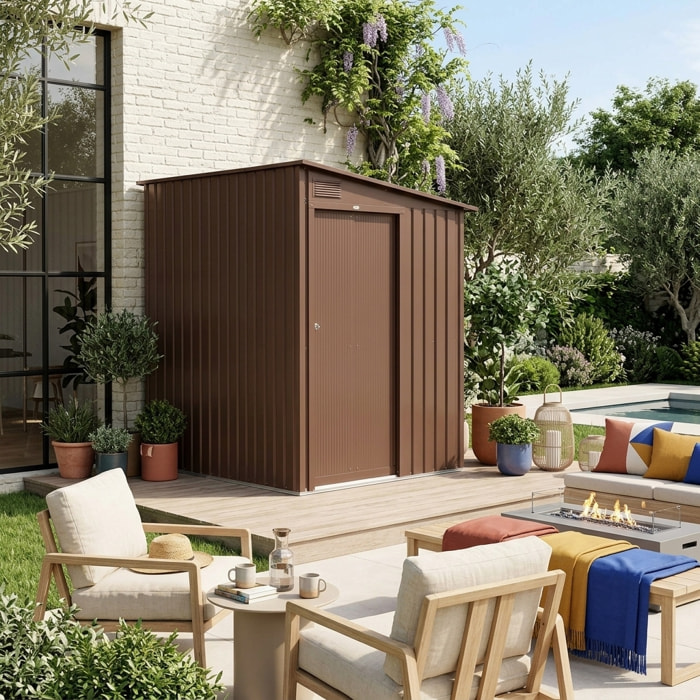 Abri de jardin adossable acier galvanisé 2,91m² avec porte coulissante et kit d'ancrage BRAY