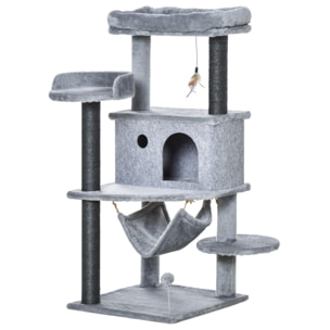 Árbol Rascador para Gatos 48x48x107 cm con Cueva de Fieltro Desmontable Hamaca Camas de Felpa Múltiples Plataformas Postes Rascadores de Sisal y Juguetes Gris