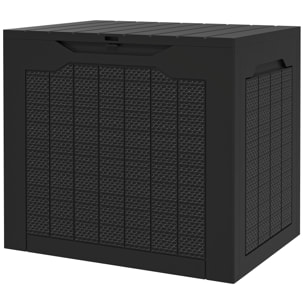 Coffre de jardin 93L dim. 56 x 41 x 50 cm effet rotin et bois noir