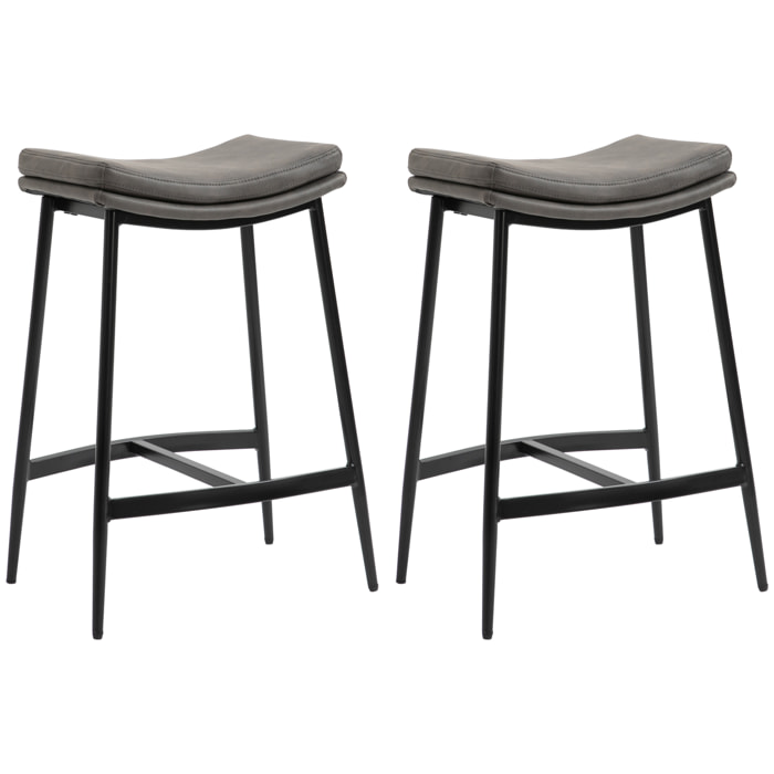 Conjunto de 2 Taburetes Altos de Cocina Sillas Altas de Cocina sin Respaldo con Estructura de Acero Estilo Industrial Carga 120 kg para Bar Salón Comedor Gris