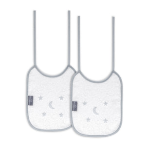 Pack 2 Baberos Don Algodon 20X25 Modelo Estrellas Luna Bco/Gris