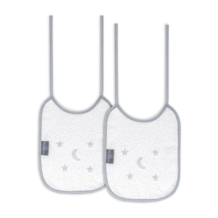 Pack 2 Baberos Don Algodon 20X25 Modelo Estrellas Luna Bco/Gris
