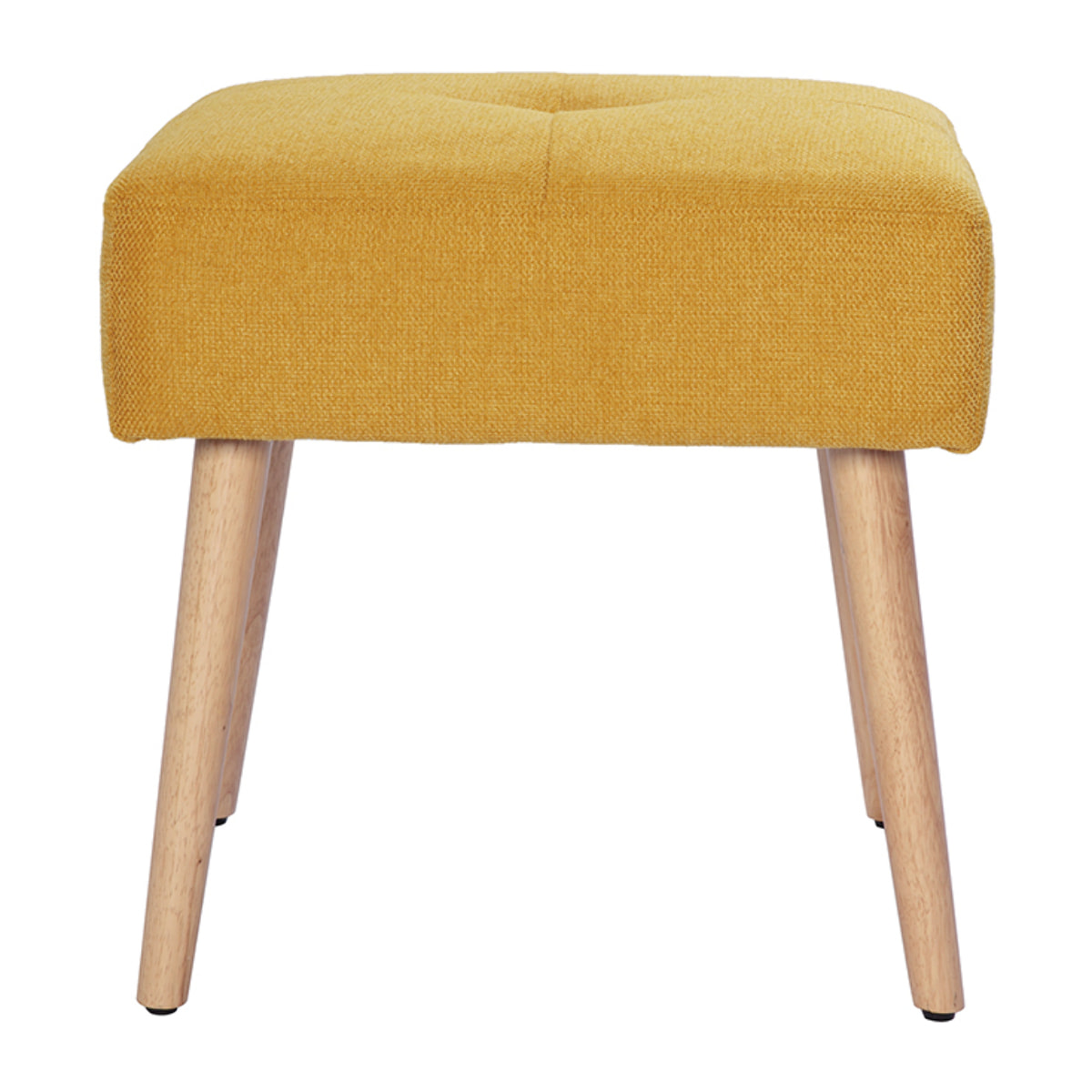 Tabouret bas en tissu effet velours texturé jaune moutarde et bois clair massif H46 cm GUESTA