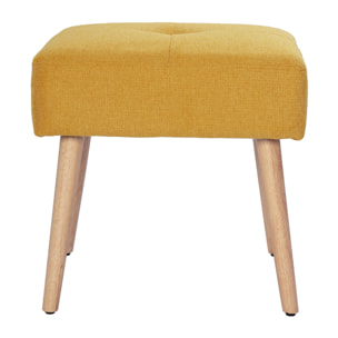 Tabouret bas en tissu effet velours texturé jaune moutarde et bois clair massif H46 cm GUESTA