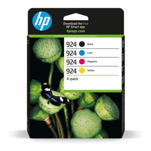 Cartouche d'encre HP Pack Multipack 4 Originales 924 (Noir + 3 Couleurs) - 6S8T4AE