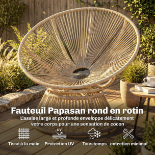 Fauteuil papasan pivotant 360° coussin moelleux polyrotin naturel
