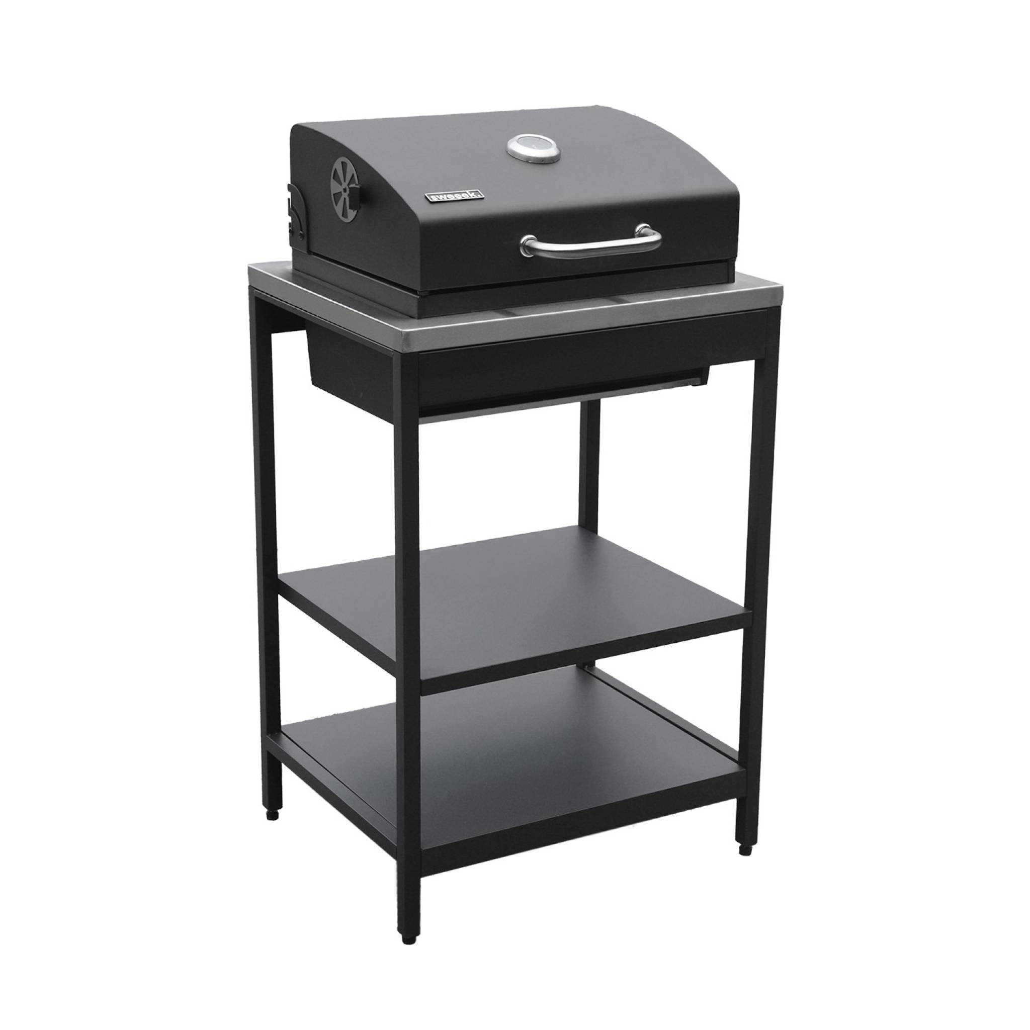 Cuisine extérieure 3 modules acier inoxydable avec barbecue charbon noir Naxos