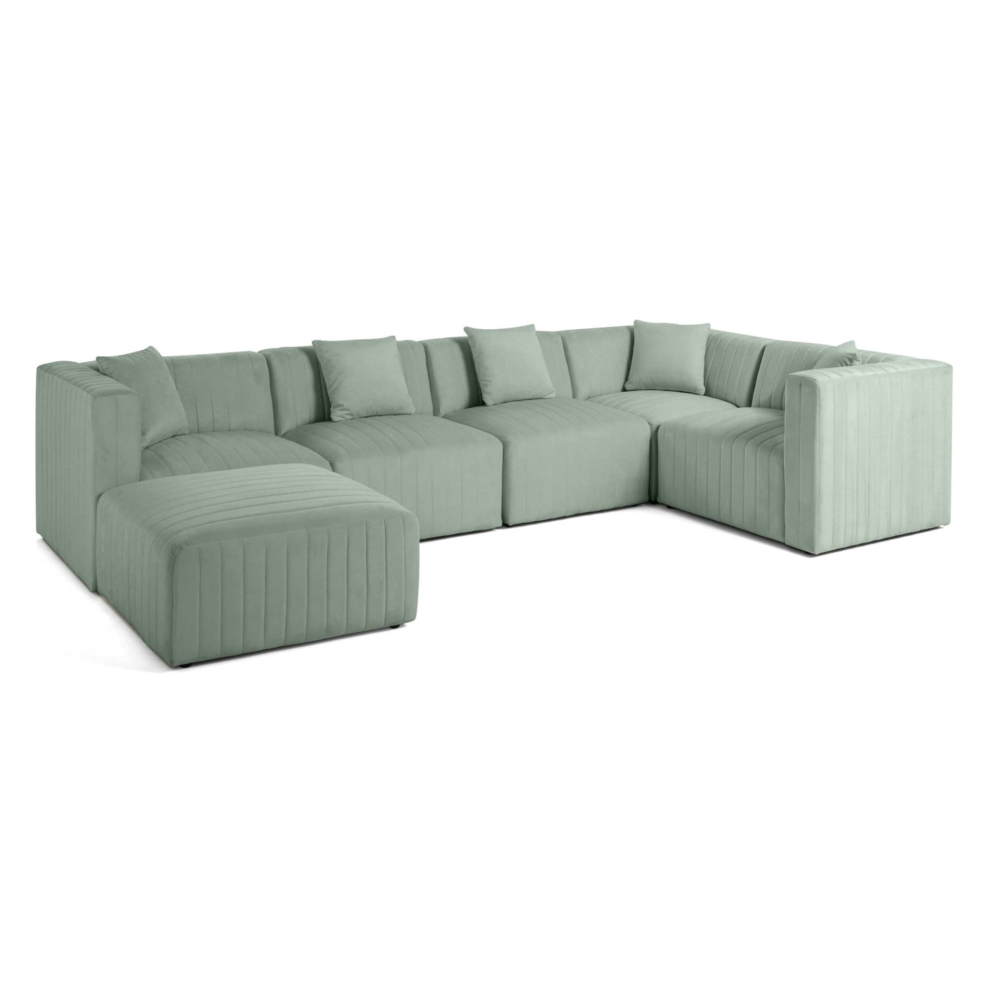 Nova - canapé modulable d'angle réversible - 6 places - avec pouf d'appoint - en velours - Bleu