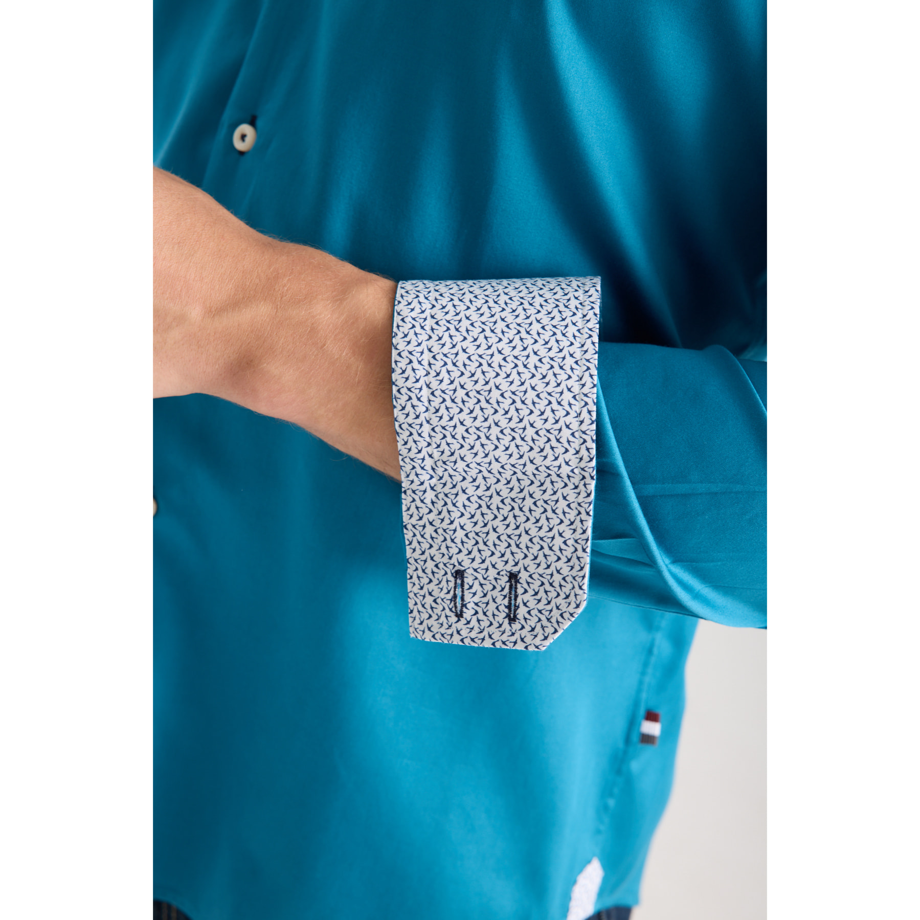 Camicia Uomo 2 Bottoni Button Down Slim Satin Unito Verde Ottanio