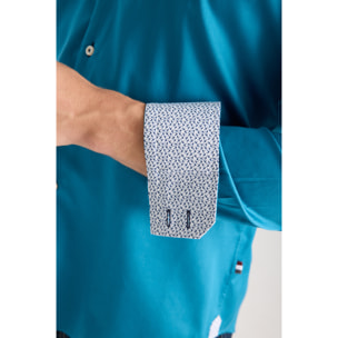 Camicia Uomo 2 Bottoni Button Down Slim Satin Unito Verde Ottanio