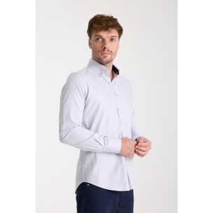 camicia uomo 1 bottone button down slim Jacquard Fantasia Bianco e Bianco