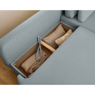 Mahina - canapé d'angle droit - 4 places - convertible avec coffre - en tissu bouclette - Bleu