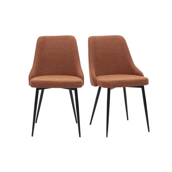 Chaises design en tissu effet velours texturé terre brûlée et métal noir (lot de 2) CULT