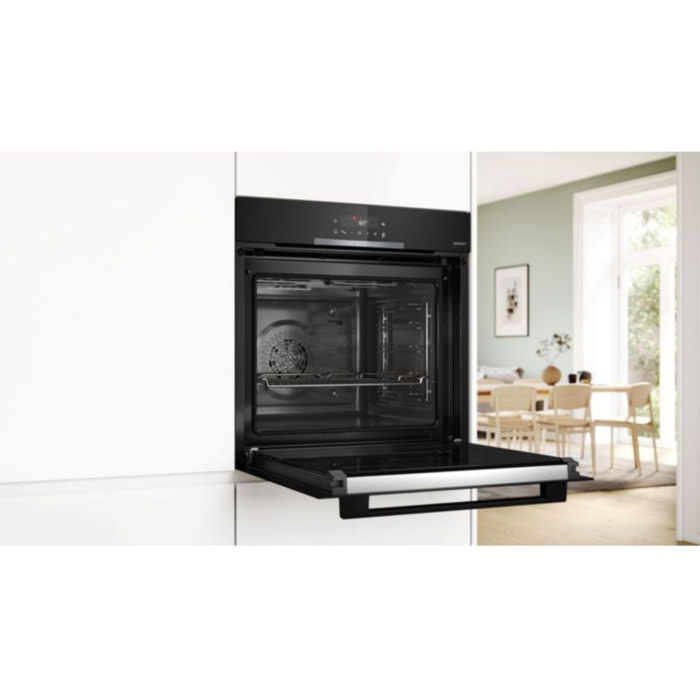 Four encastrable BOSCH HBA372BB4 - Chaleur pulsée - Hydrolyse - Pyrolyse - Porte froide - Mode Friture Sans Huile Air Fry