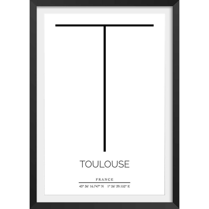 Poster t toulouse Affiche + cadre en bois - Noir