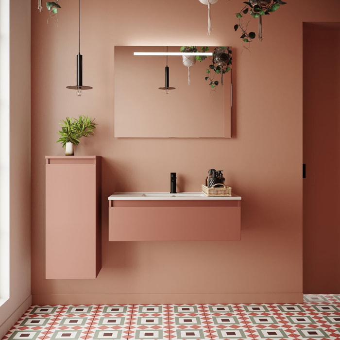 Ensemble vasque intégrée 1 tiroir + miroir - HUDSON