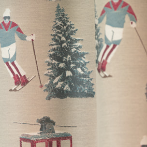 Rideau jacquard à œillets avec motifs skieurs et sapins - Lin