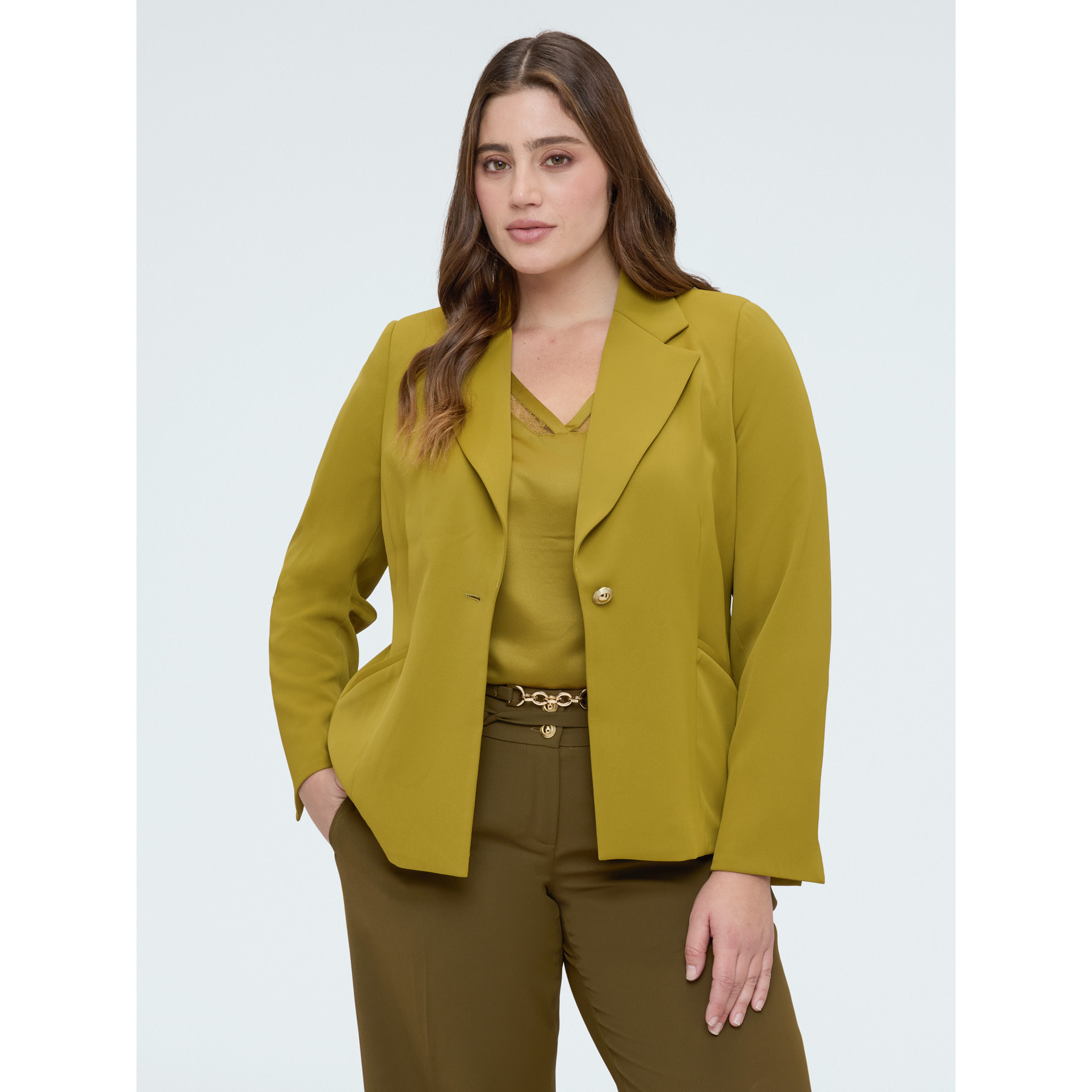 Fiorella Rubino - Blazer estructurado con botón joya - Verde claro
