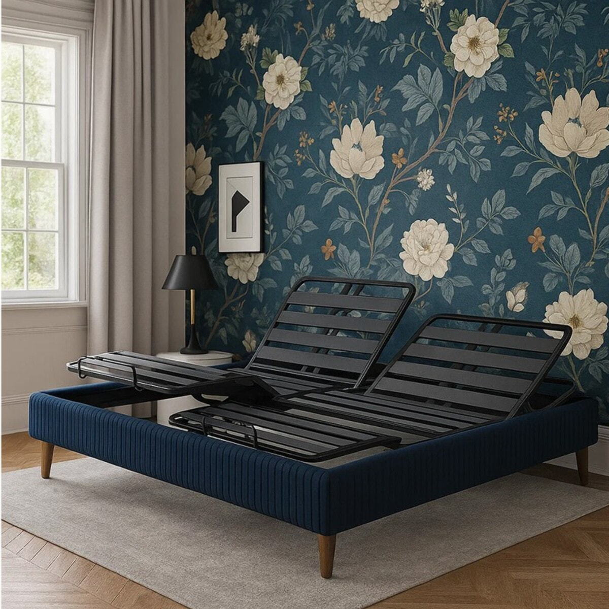 Lit électrique Ergoflex | Contour Velours Côtelé | Bleu nuit