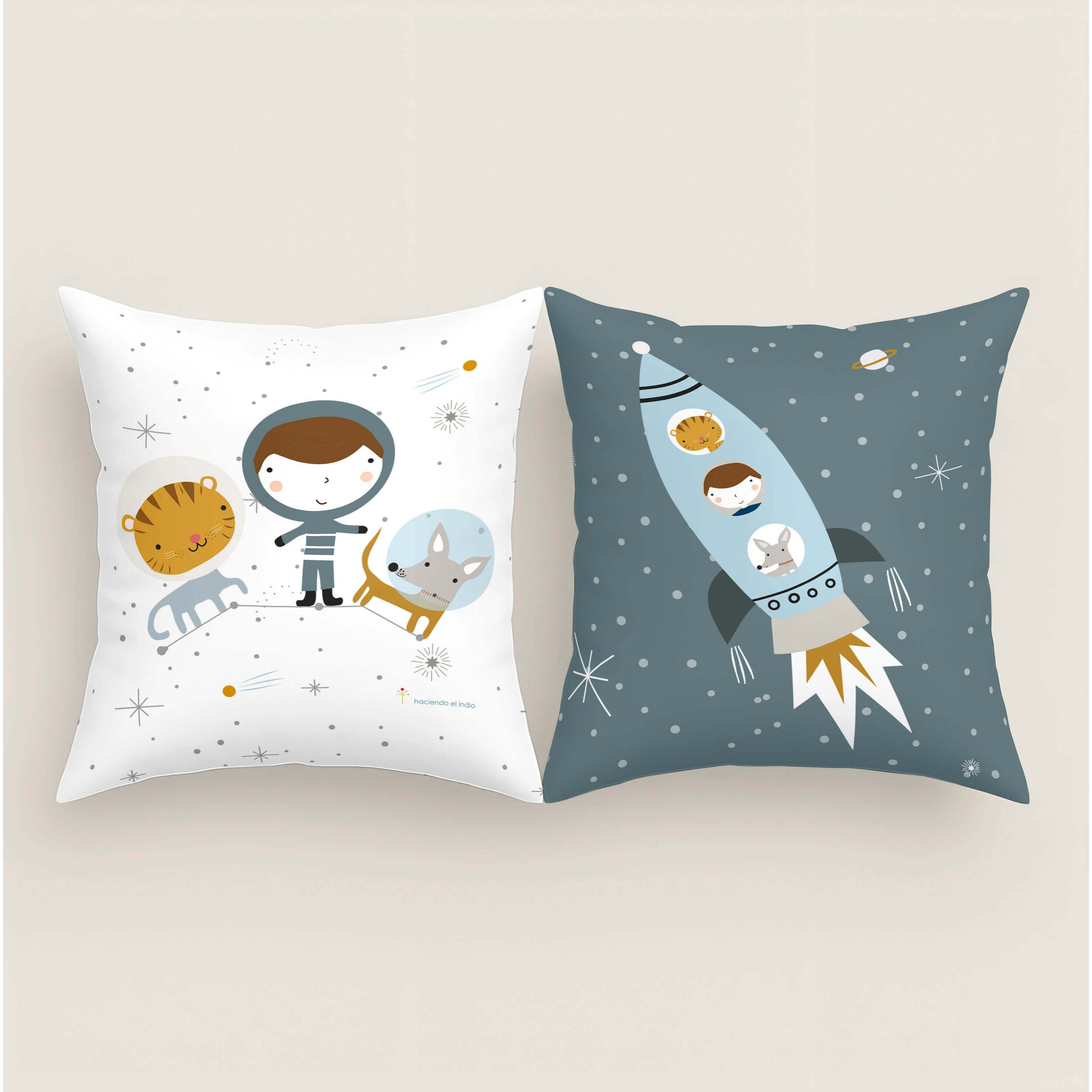 Funda de Cojín Estampado - Con Cremallera - Sin relleno - 100% Algodón - Viaje Espacial