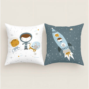 Funda de Cojín Estampado - Con Cremallera - Sin relleno - 100% Algodón - Viaje Espacial