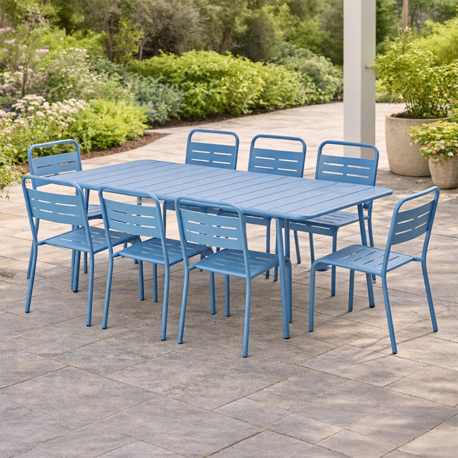 Ensemble table de jardin 160 cm et 6 chaises bleu EVORA