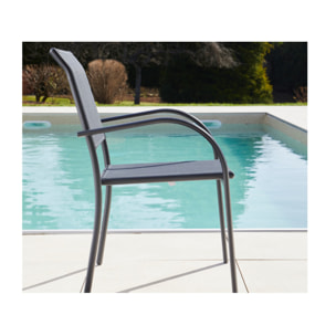 HONFLEUR BEZIERS ARDOISE - Ensemble table et chaises de jardin  - Anthracite et Lin