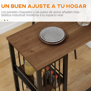 Mesa Alta Cocina con 3 Estantes, Mesa Alta Bar Rectangular para 2 Personas, Patas de Acero, para Salón, Comedor, 120x40x105 cm, Marrón y Negro